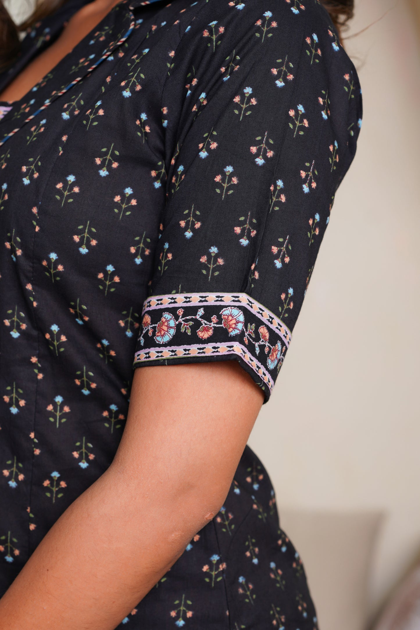 PRINTED BLACK COLLAR KURTAWITH PRINTED PLAZO