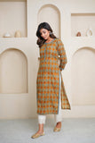BROWN HAND BLOCK PRINTED STRAIGHT LINE KURTA