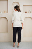 CREAM COLOUR COTTON FLAX TOP WITH EMBROIDERY