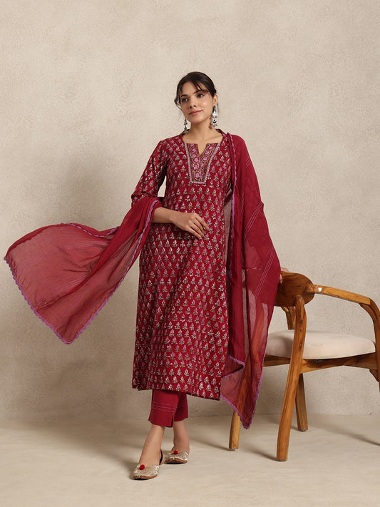 RED COTTON KURTA SET