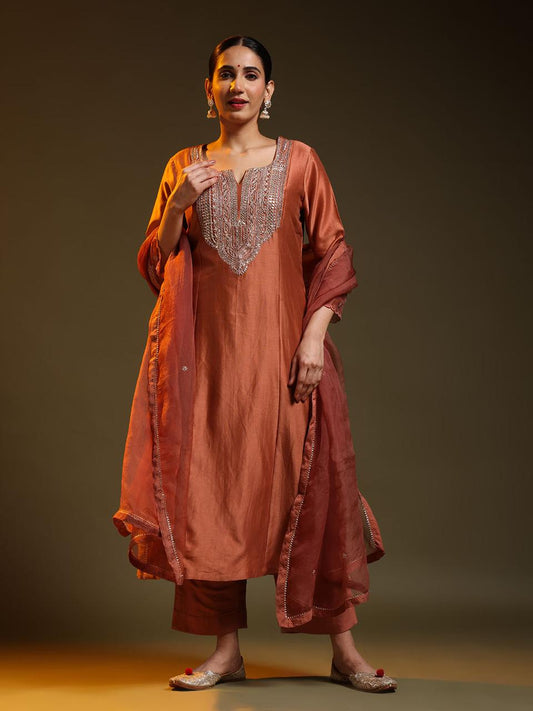 Brown Festive Chanderi Suit