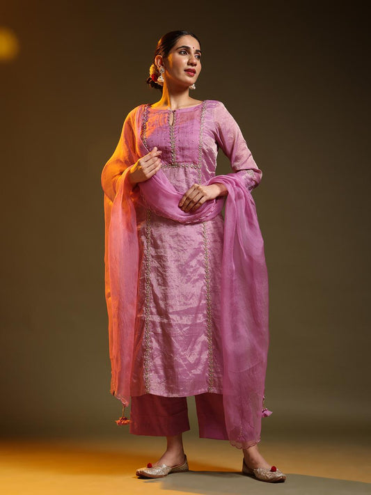 Pink Festive Chanderi Full Suit