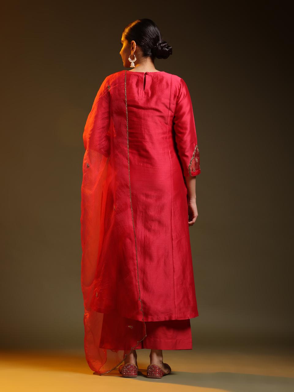 Red Festive Chanderi Suit