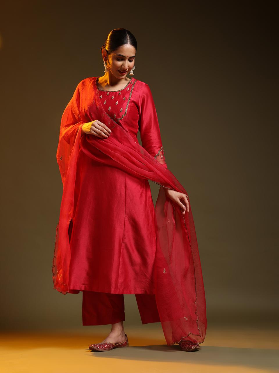 Red Festive Chanderi Suit