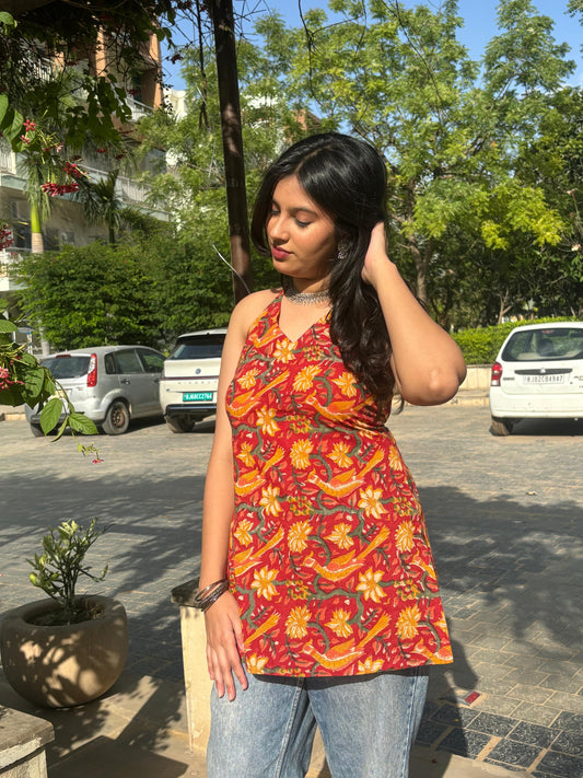 Red Backless Short Kurti