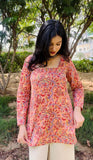 Peach Floral Corset Short Kurti
