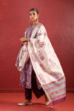 Purple Chanderi Block Print Suit