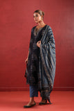 BLACK CHANDARI STRAIGHT LINE KURTA SET