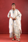 WHITE CHANDERI STRAIGHT LINE SUIT