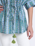 Blue-Green Hand Block Print Kaftan Style Shirt