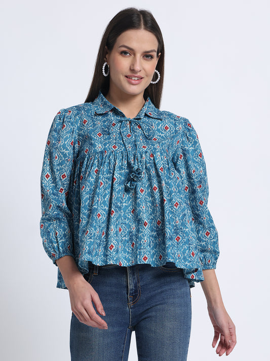 Blue Printed Short Top