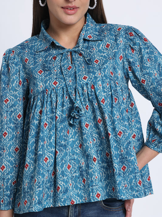 Blue Printed Short Top