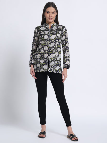 Black Block Printed Top