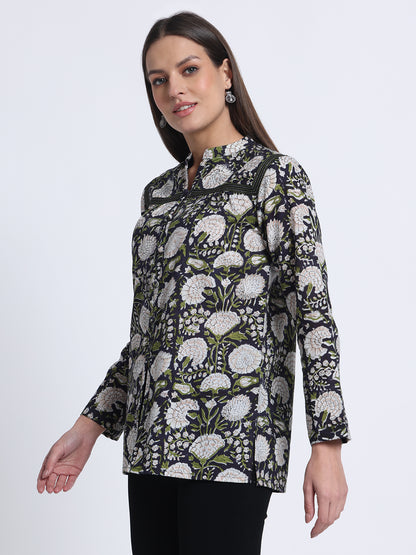 Black Block Printed Top