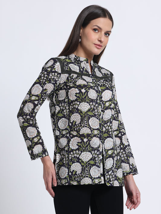 Black Block Printed Top