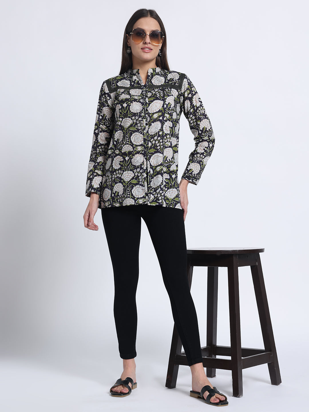 Black Block Printed Top