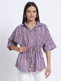 Purple Block Print Kaftan Style Shirt