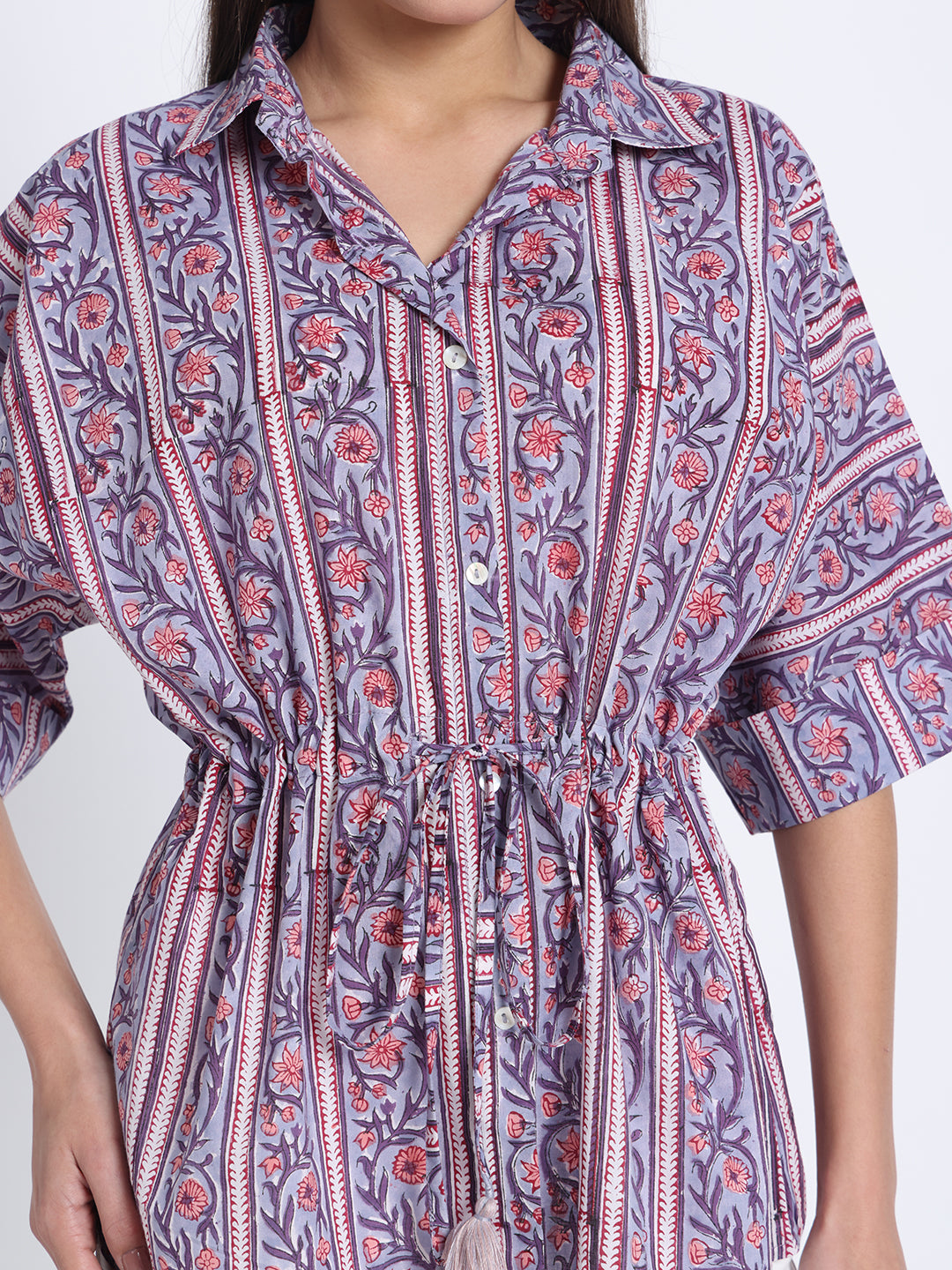 Purple Block Print Kaftan Style Shirt