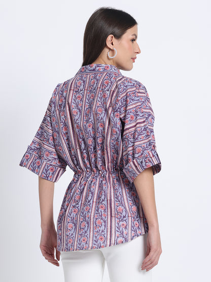 Purple Block Print Kaftan Style Shirt