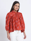 Orange Printed Short Kurta