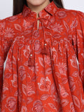 Orange Printed Short Kurta