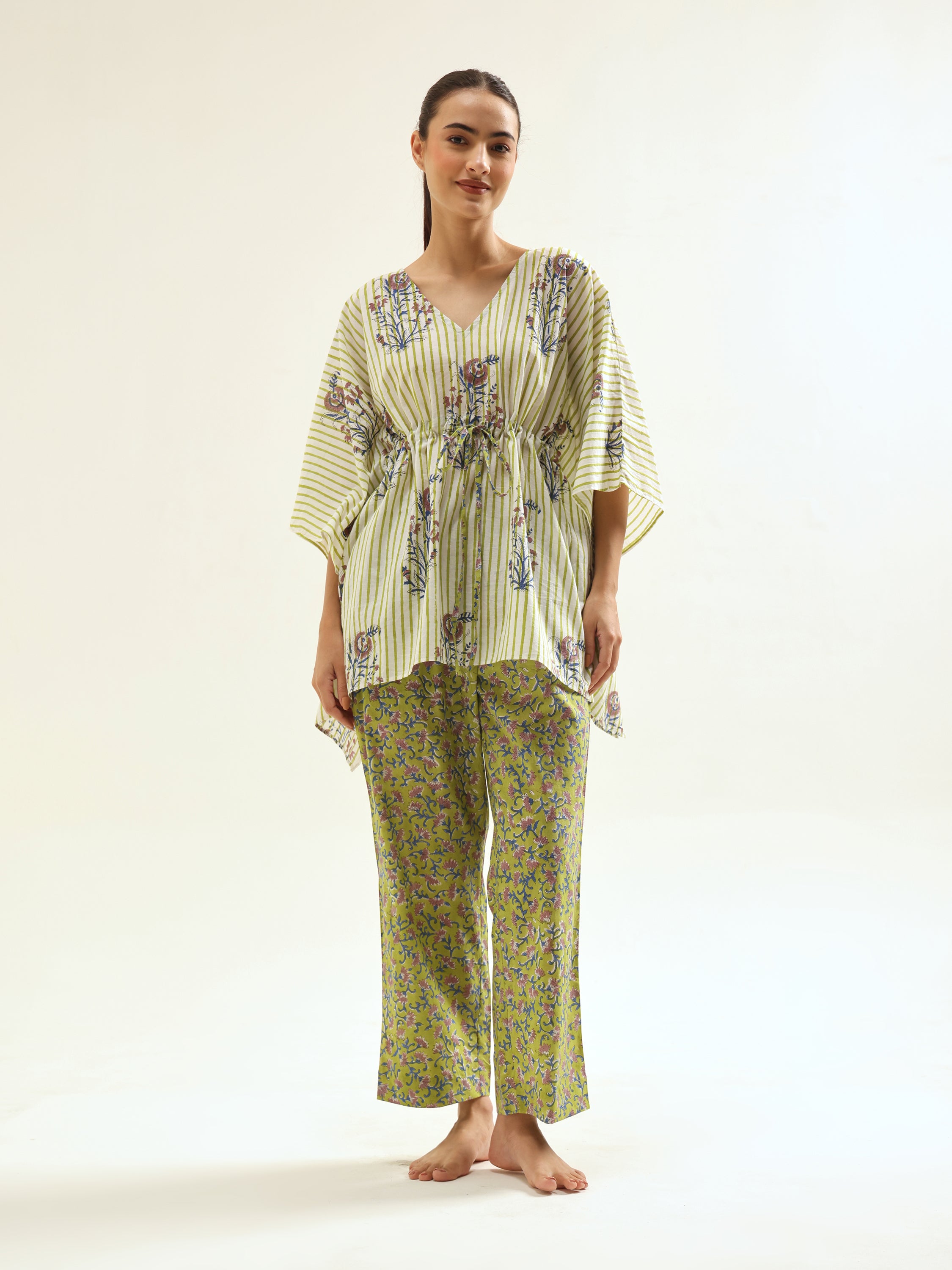 Green Kaftan Night Suit