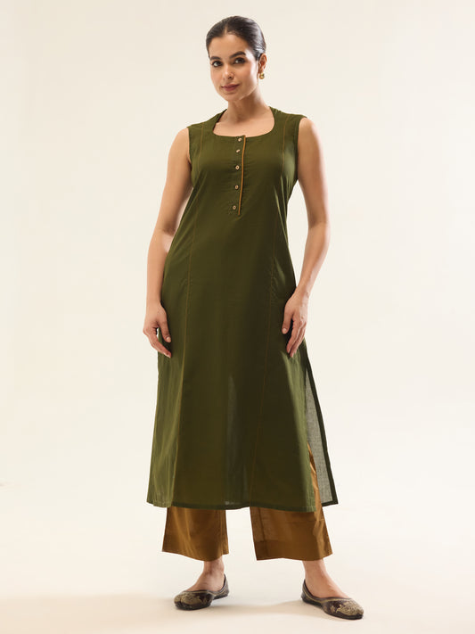 Green Solid Kurta And Plazzo Set