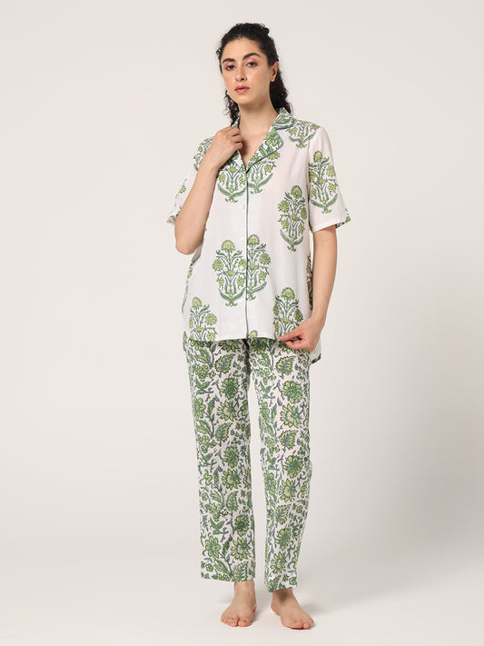 GREEN- WHITE FULL NIGHT SUIT