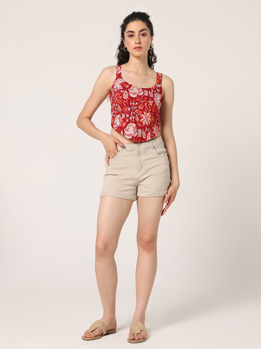 RED HAND BLOCK PRINTED CORSET TOP