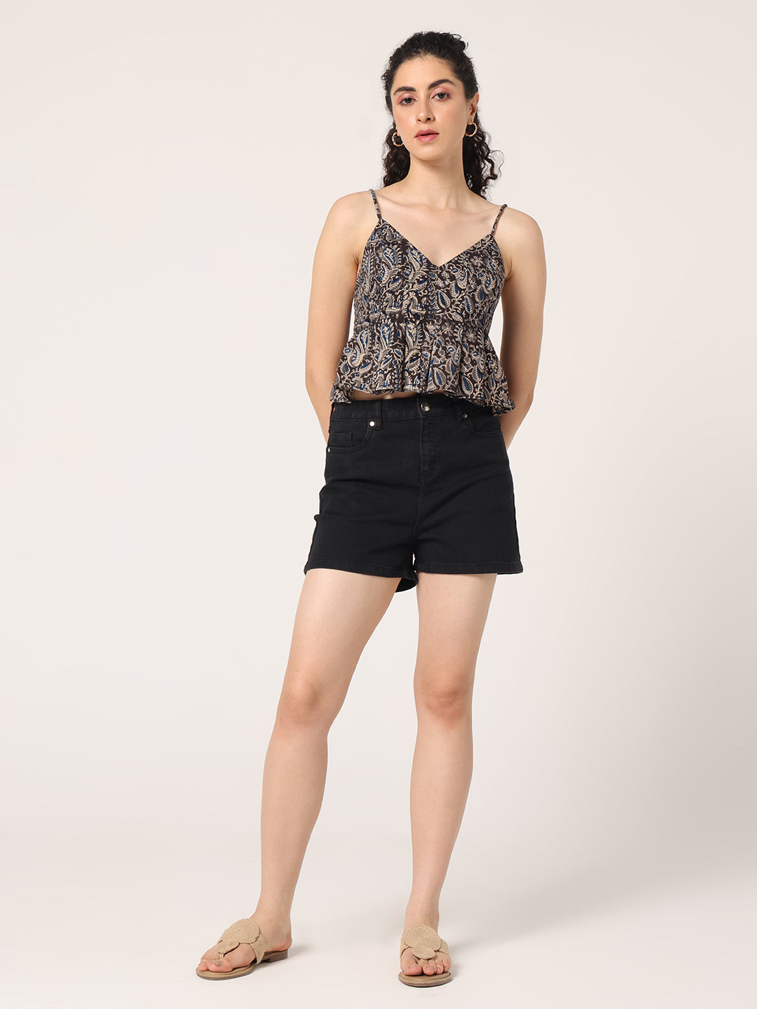 BLACK HAND BLOCK PRINTED CROP TOP