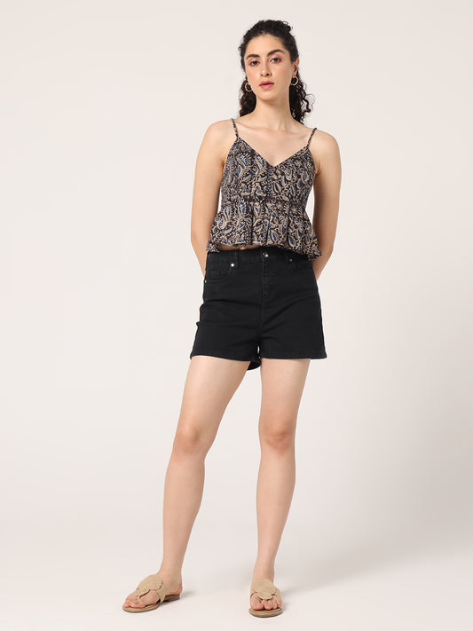 BLACK HAND BLOCK PRINTED CROP TOP