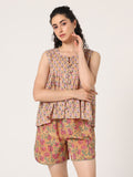 MUSTARD HAND BLOCK PRINTED SHORTS NIGHT SUIT