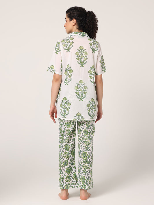 GREEN- WHITE FULL NIGHT SUIT