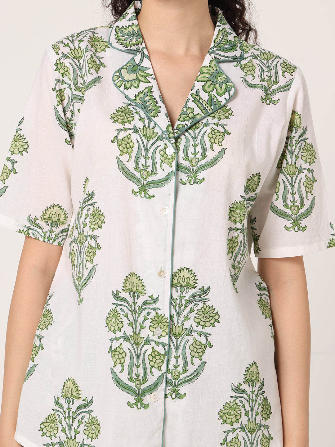 GREEN- WHITE FULL NIGHT SUIT