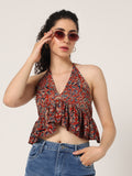 MAROON HAND BLOCK PRINTED CROP TOP
