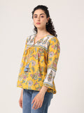 YELLOW HAND BLOCK PRINTED TOP