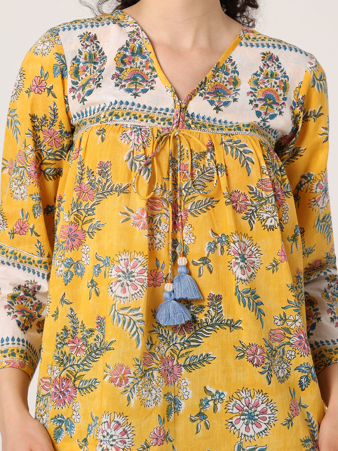 YELLOW HAND BLOCK PRINTED TOP