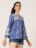 BLUE HAND BLOCK PRINTED TOP