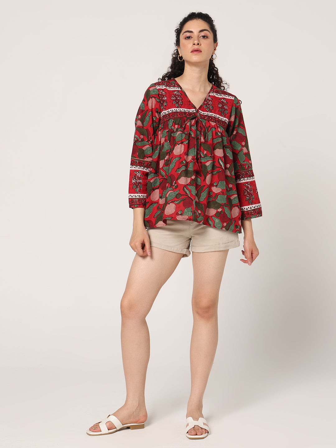 RED HAND BLOCK PRINTED TOP