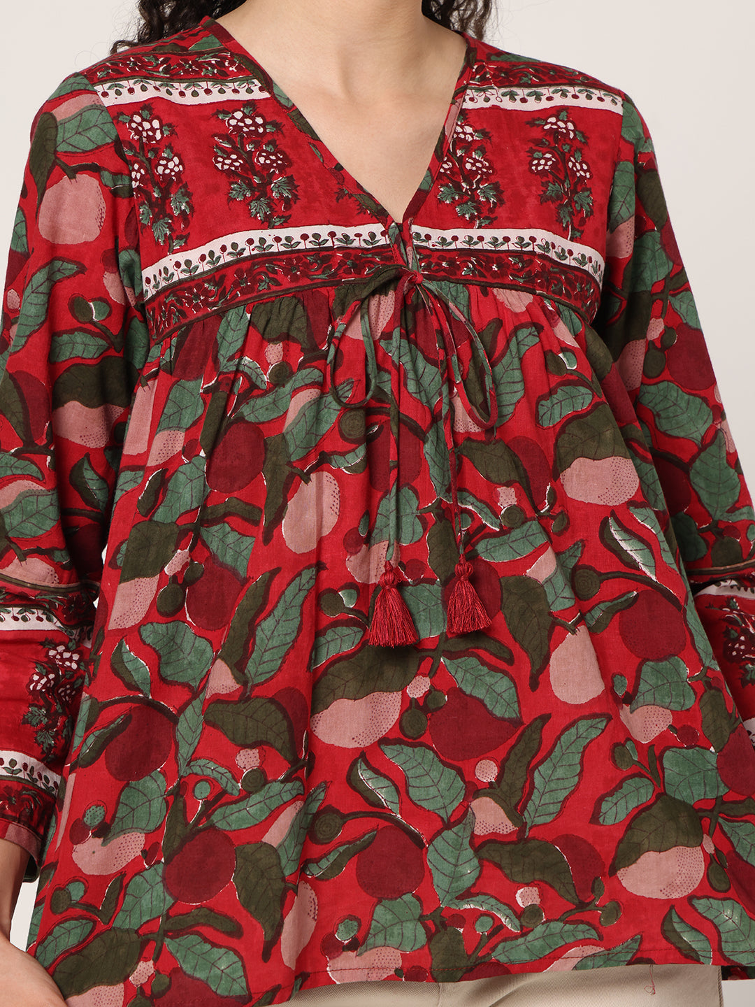 RED HAND BLOCK PRINTED TOP