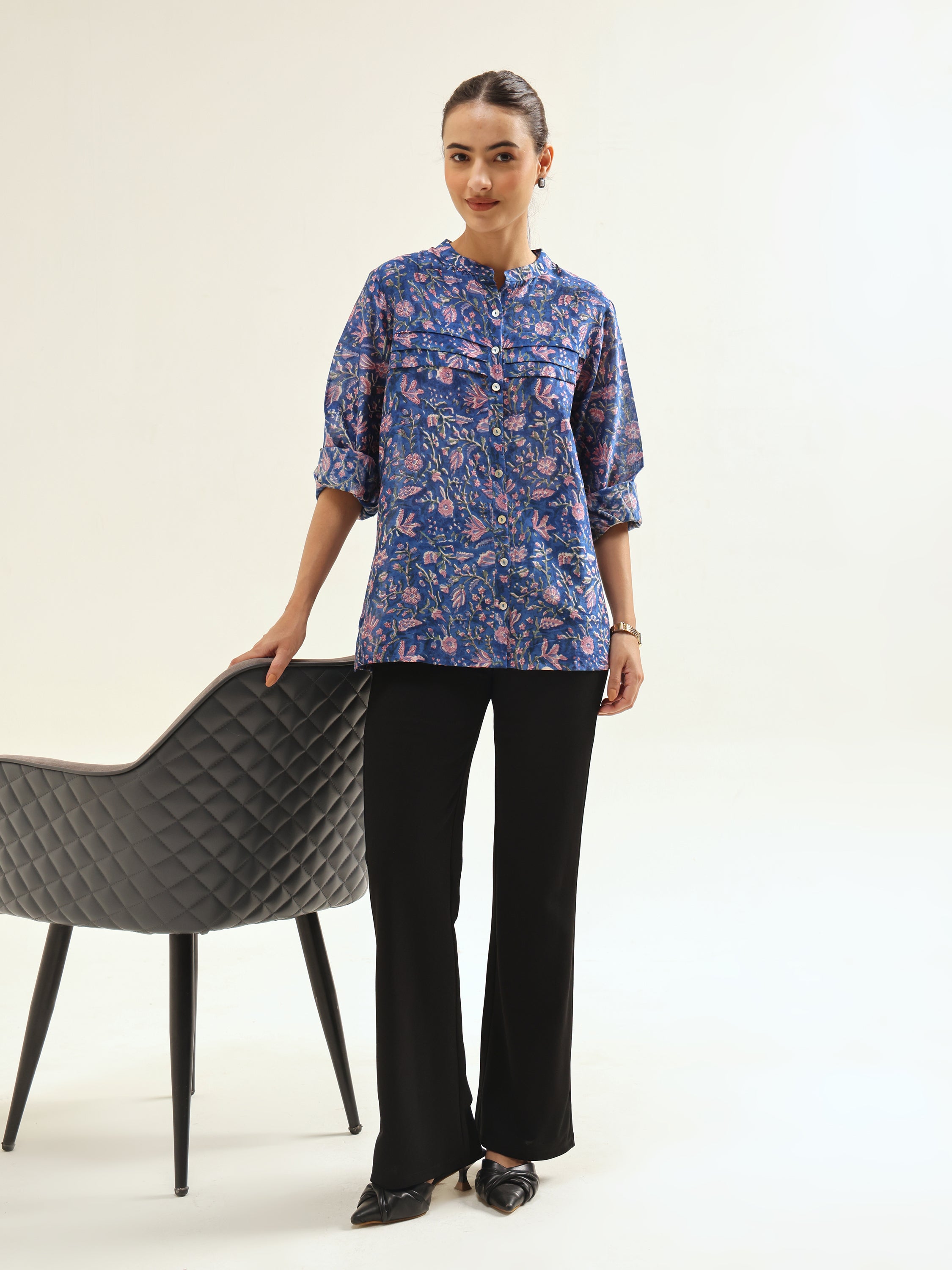 Dark Blue Chanderi Shirt
