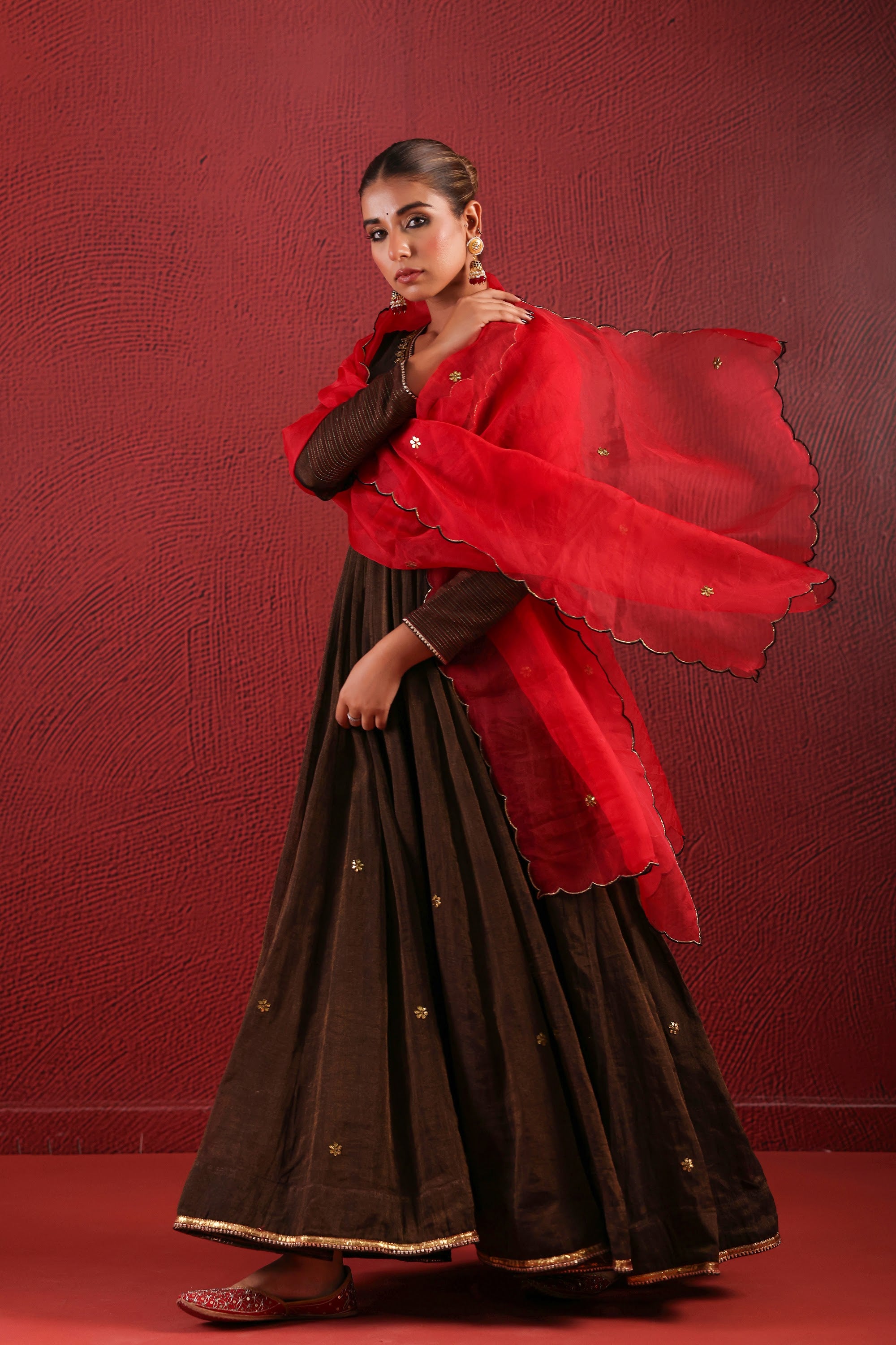 Black Brownish Zari Anarkali Suit