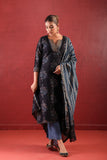 BLACK CHANDARI STRAIGHT LINE KURTA SET