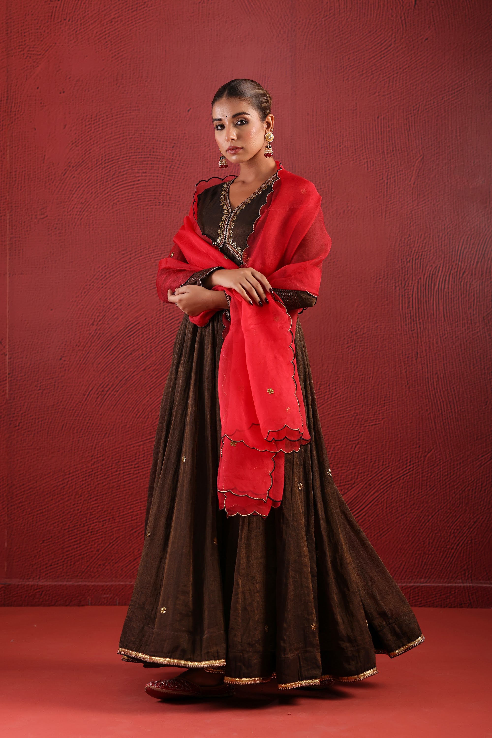 Black Brownish Zari Anarkali Suit