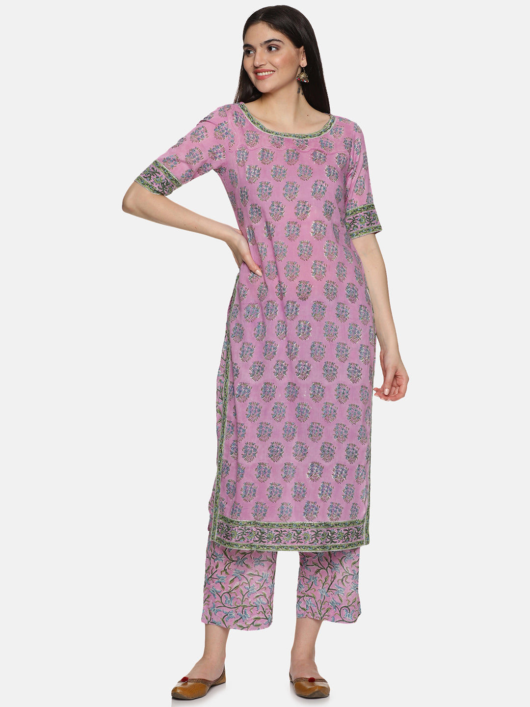 LAVENDER BLOCK PRINT KURTA PLAZZO SET