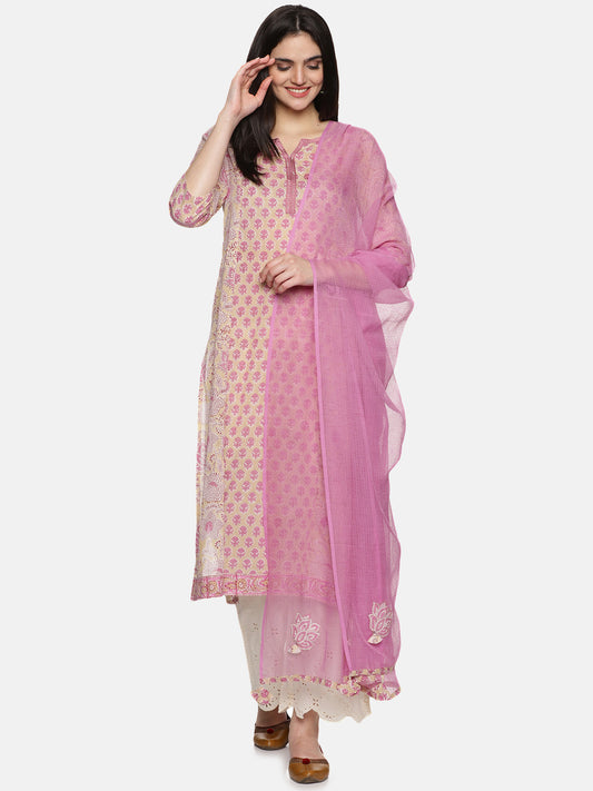 CRÈME & PINK PANEL KURTA SET