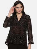 BLACK FORMAL BLOCK PRINT SHIRT IN CHANDERI