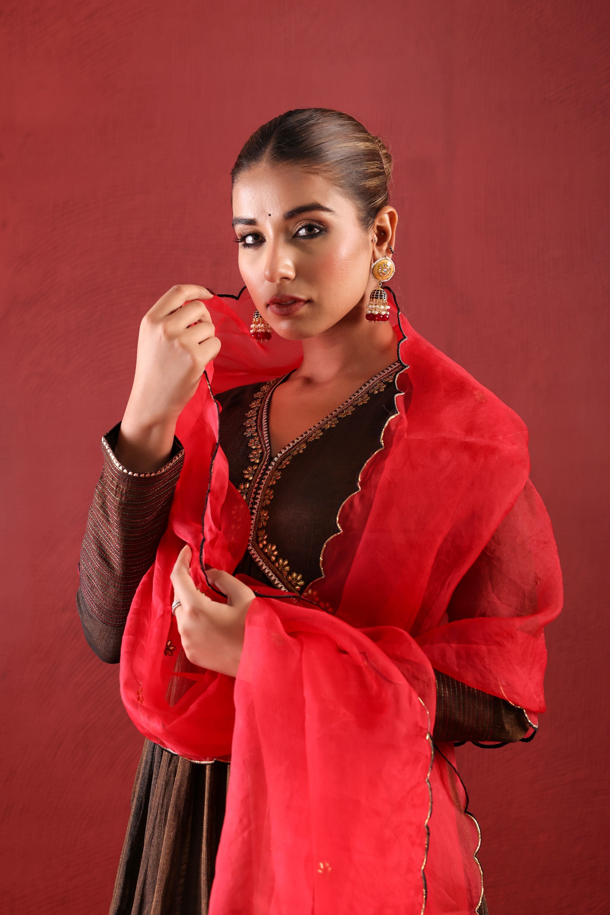 Black Brownish Zari Anarkali Suit