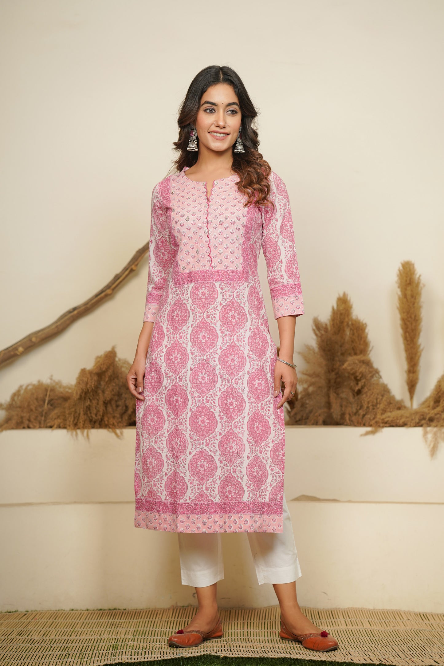 PINK HAND BLOCK PRINTED STRAIGHT KURTA