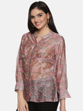 GREY PINK FLORAL BLOCK PRINT FORMAL SHIRT IN CHANDERI